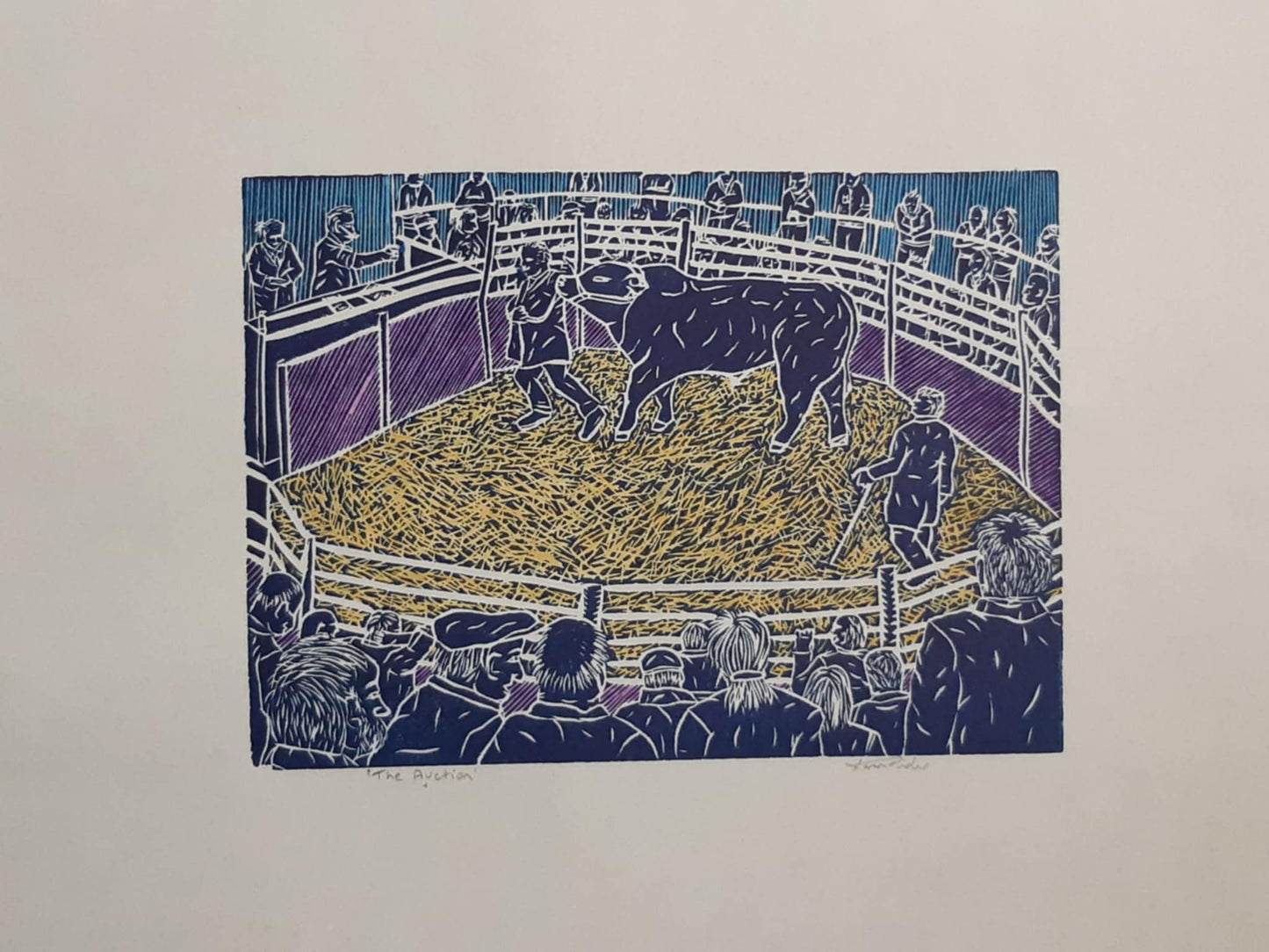 The Auction In Colour - Original Lino Print Signed