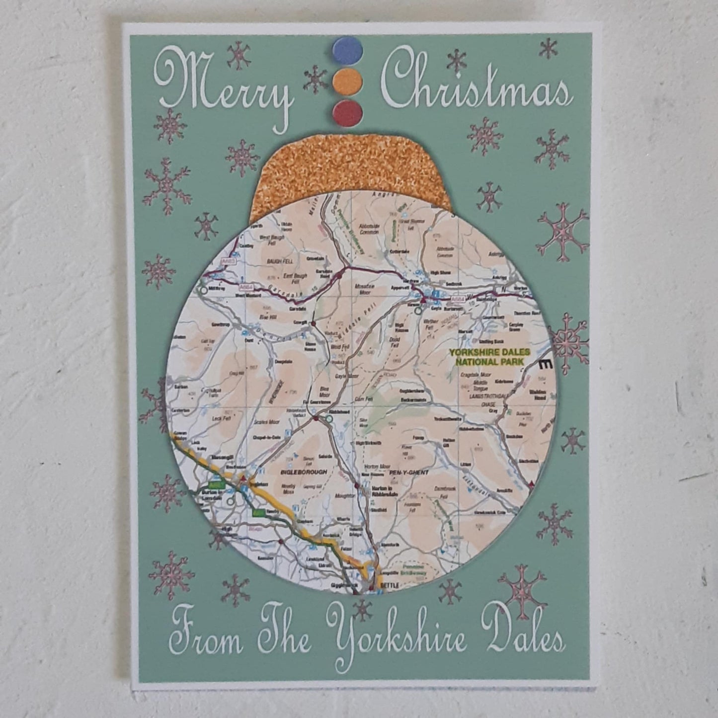 Yorkshire Dales Bauble Christmas Map Pack Of Four Greeting Cards