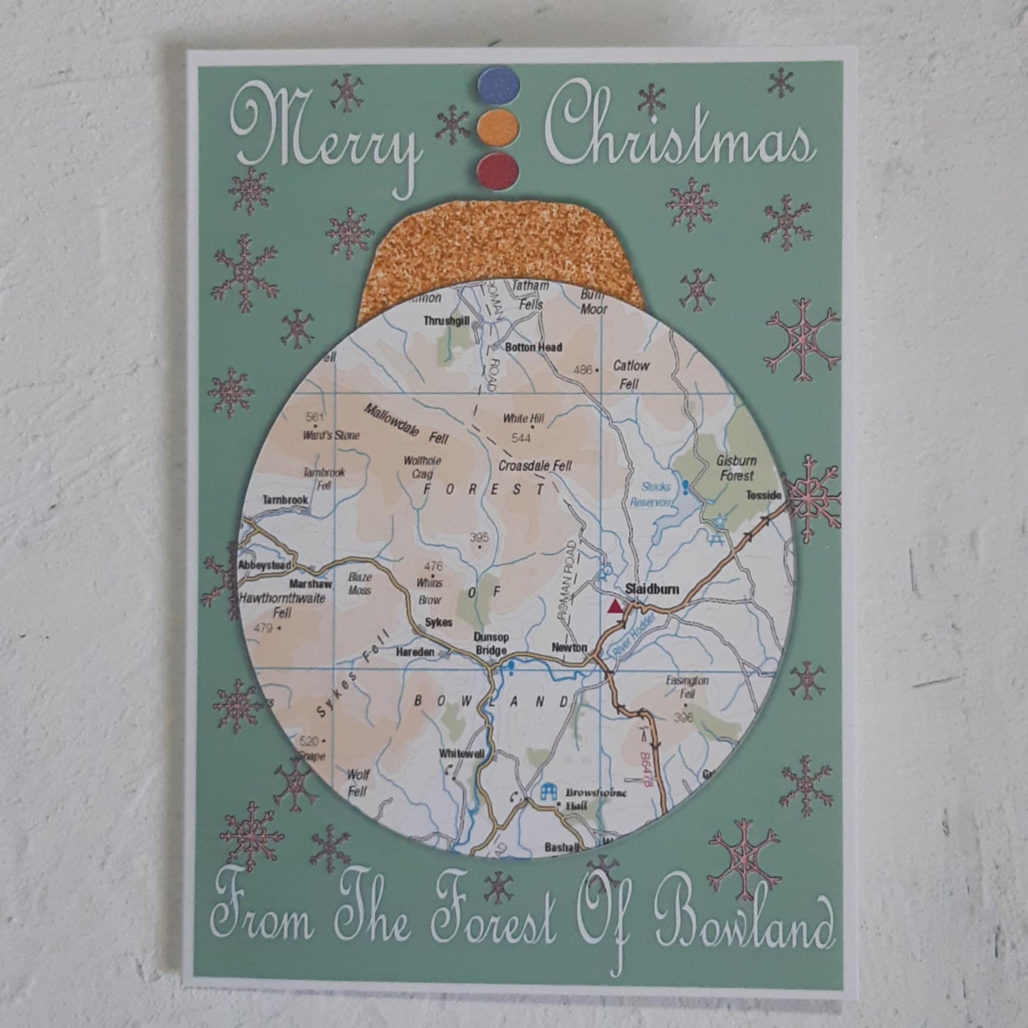 Forest Of Bowland Bauble Christmas Map Pack Of Four Greeting Cards