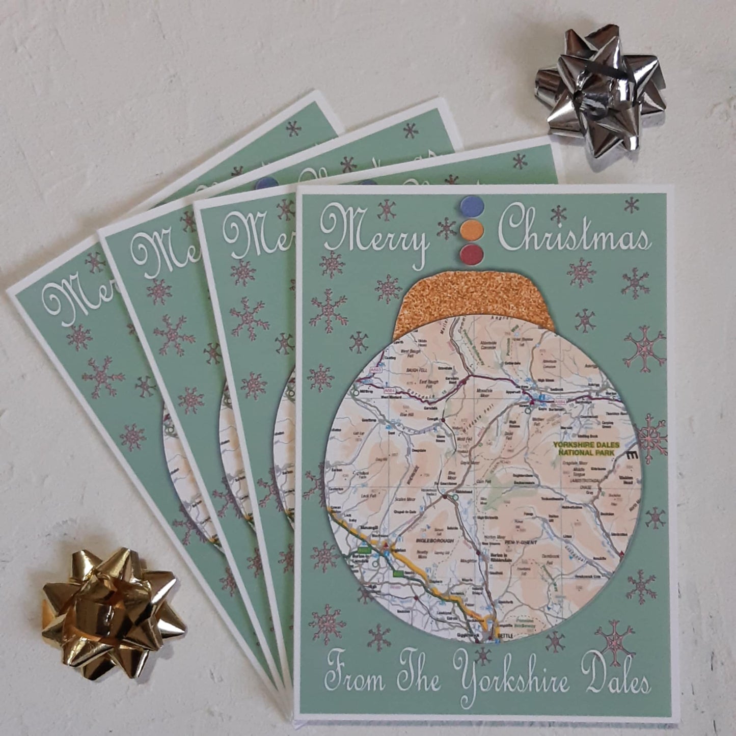 Yorkshire Dales Bauble Christmas Map Pack Of Four Greeting Cards