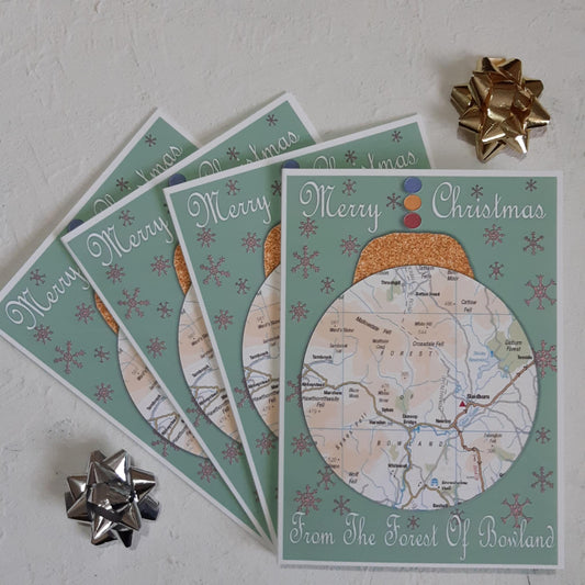 Forest Of Bowland Bauble Christmas Map Pack Of Four Greeting Cards