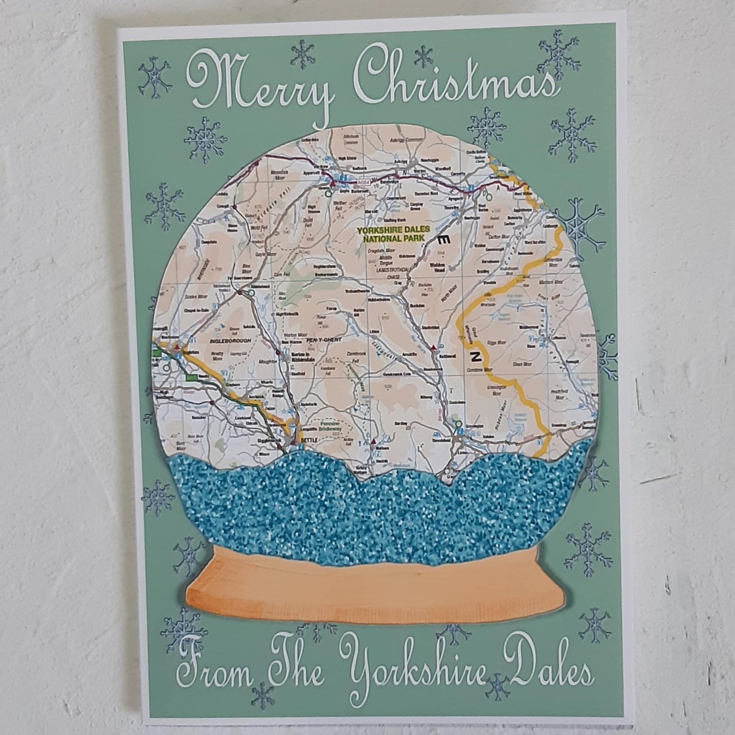 Yorkshire Dales Snow Globe Christmas Map Pack Of Four Greeting Cards