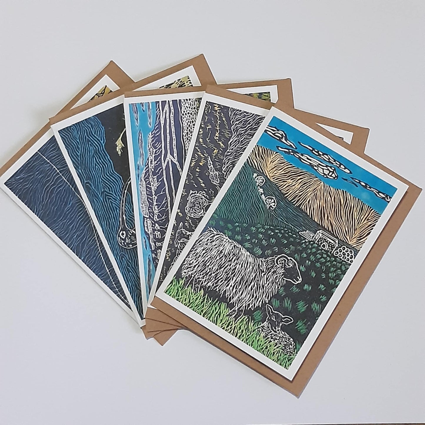 Lino Print Notecards Set of 5 Assorted Designs A6 Size