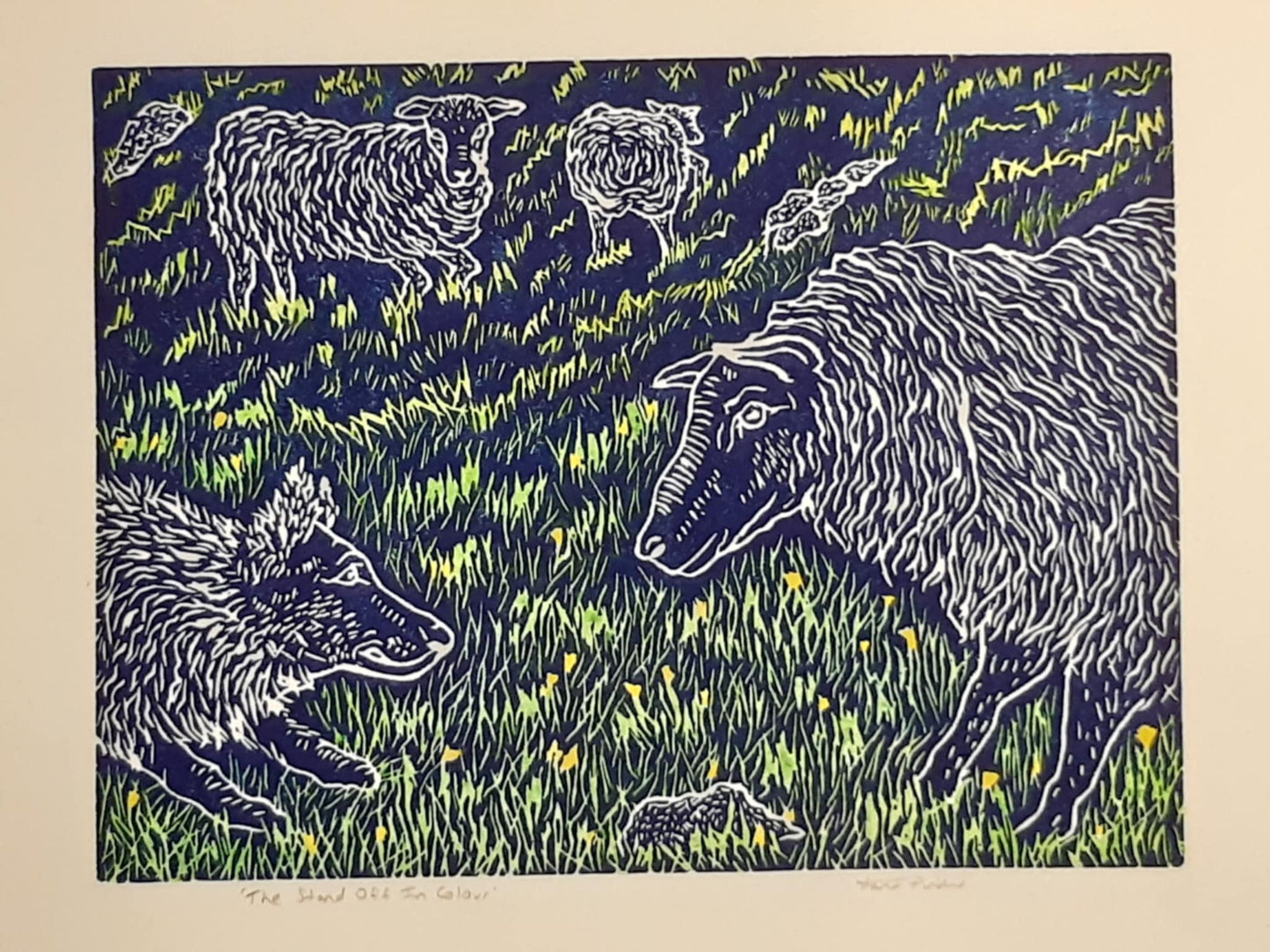The Stand Off In Colour - Original Lino Print and Watercolour Signed