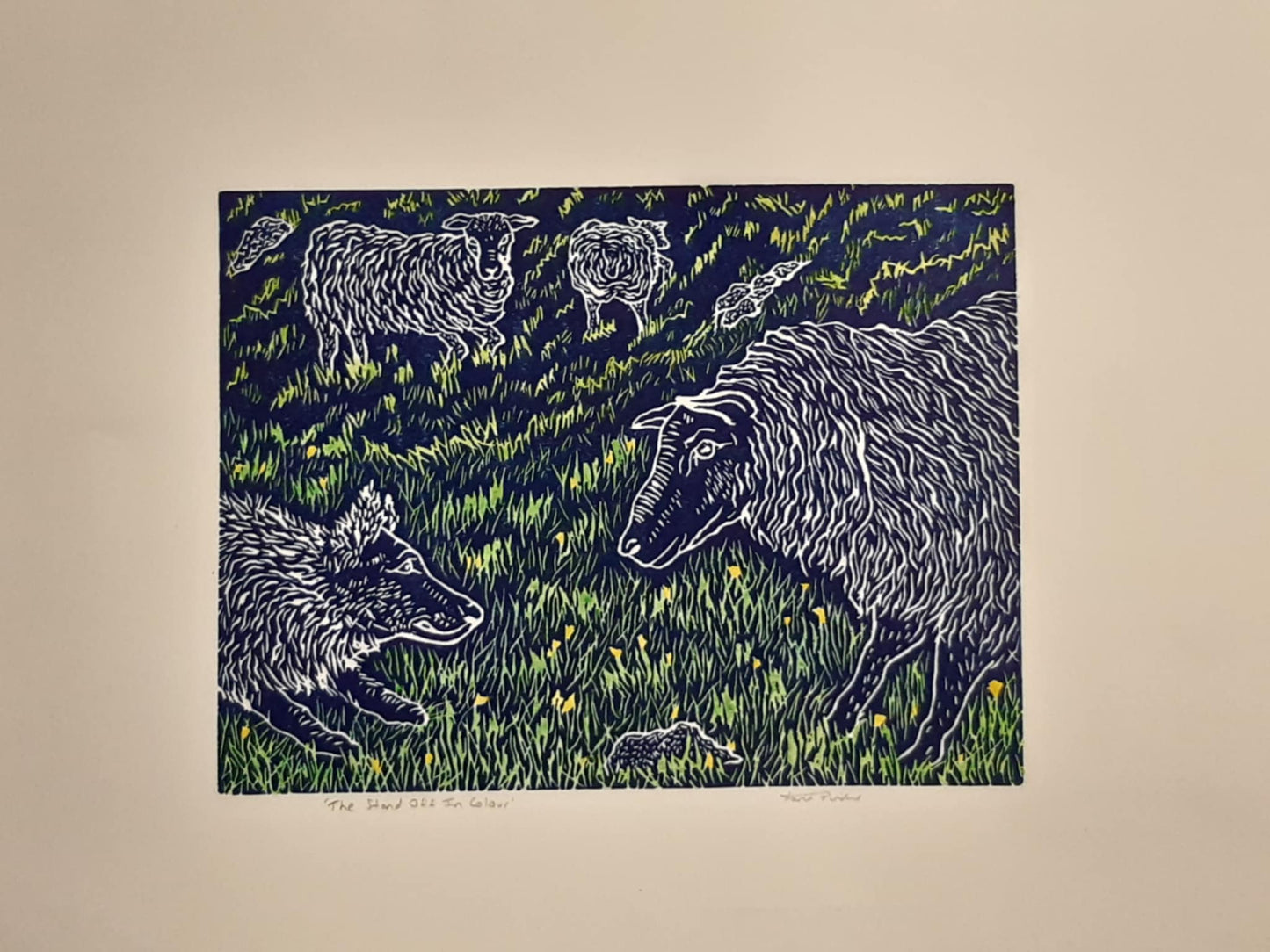 The Stand Off In Colour - Original Lino Print and Watercolour Signed